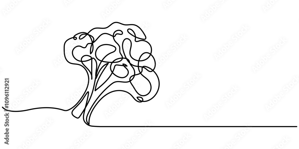Poster continuous single drawn one line broccoli vegetables hand-drawn picture silhouette. line art. doodle