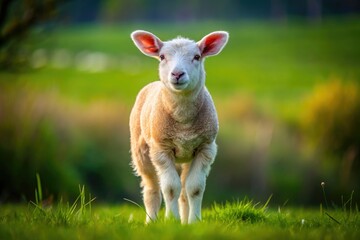 Fototapeta premium Cute Texel Lamb, Curious Portrait, Landscape Photography