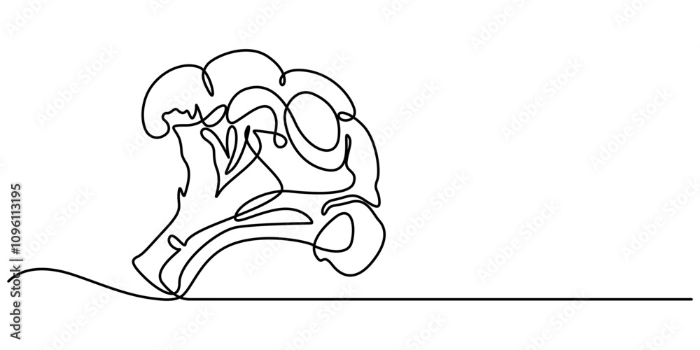 Poster continuous single drawn one line broccoli vegetables hand-drawn picture silhouette. line art. doodle
