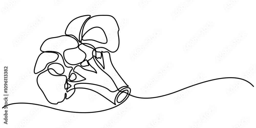 Poster continuous single drawn one line broccoli vegetables hand-drawn picture silhouette. line art. doodle
