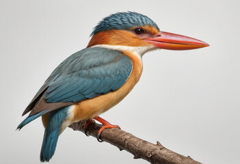Fototapeta premium standard Strork billed Kingfisher right side view. Full figure visible, flat white background, no shadows, head and legs visible, ultra detailed, photorealistic 400mm lens, low angle 