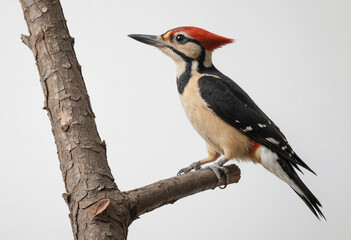 Obraz premium standard Woodpecker right side view. Full figure visible, flat white background, no shadows, head and legs visible, ultra detailed, photorealistic 400mm lens, low angle 