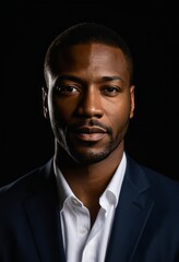 Portrait of a man on a black background black businessman portrait Ultra realistic Photorealistic hyperdetailed photography soft light head and shoulders portrait cover