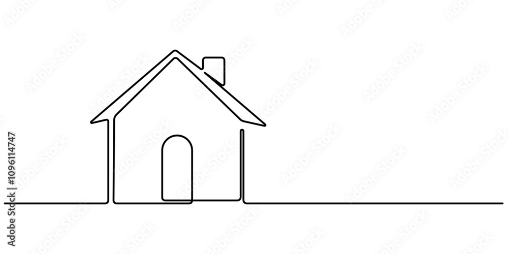 Poster Drawing of a house in continuous one-line style. Modern illustration. Continuous Thin Line Home Icon. Vector illustration for the web design, Continuous thin line home vector illustration, minimalist 