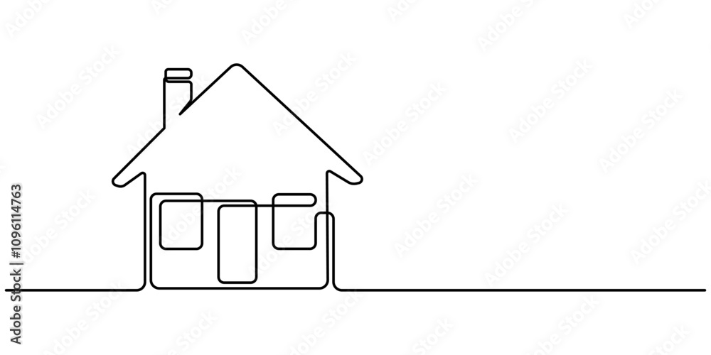 Poster Drawing of a house in continuous one-line style. Modern illustration. Continuous Thin Line Home Icon. Vector illustration for the web design, Continuous thin line home vector illustration, minimalist 