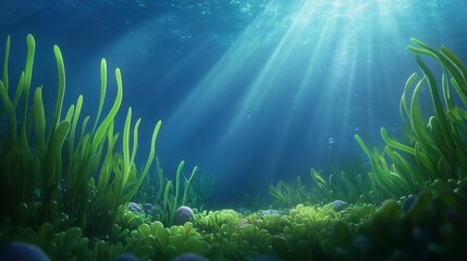 Fototapeta premium Seagrass in Sunlit Ocean Depths