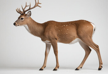  standard Eld's Deer right side view. Full figure visible, flat white background, no shadows, head and legs visible, ultra detailed, photorealistic 400mm lens, low angle 