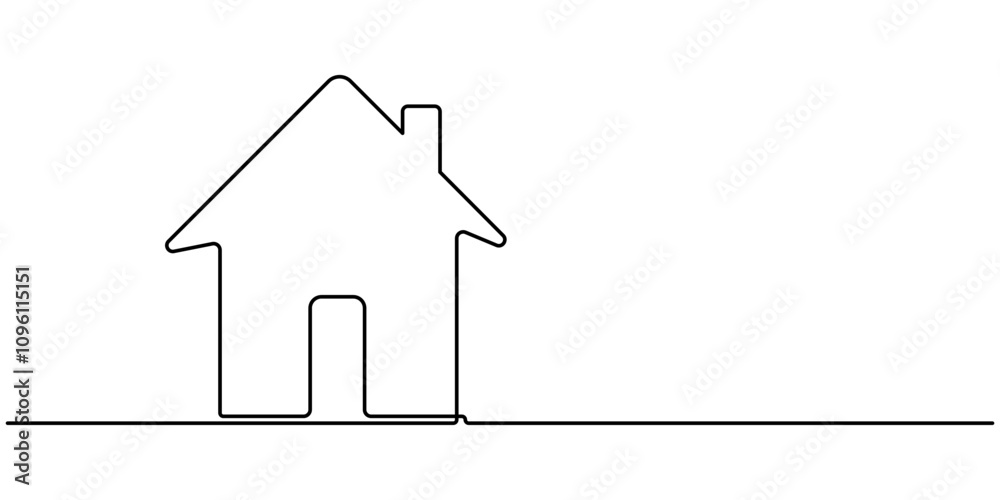 Poster Drawing of a house in continuous one-line style. Modern illustration. Continuous Thin Line Home Icon. Vector illustration for the web design, Continuous thin line home vector illustration, minimalist 