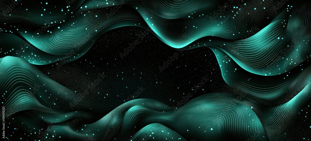 Poster Abstract waves with a cosmic background, creating a serene and modern visual effect.