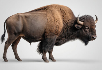  standard Buffalo right side view. Full figure visible, flat white background, no shadows, head and legs visible, ultra detailed, photorealistic 400mm lens, low angle 