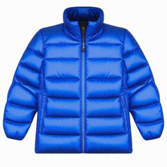 A down jacket a blue color, isolated against a white background. AI generated.