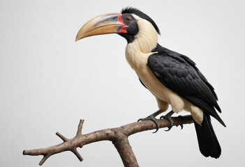  standard Hornbill right side view. Full figure visible, flat white background, no shadows, head and legs visible, ultra detailed, photorealistic 400mm lens, low angle 