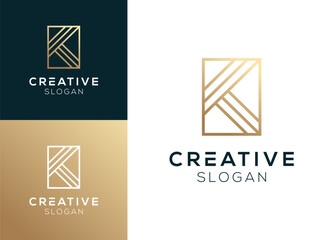Logo design of initial letter K in a box shape.