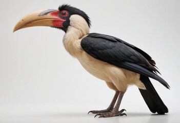 Obraz premium standard Hornbill right side view. Full figure visible, flat white background, no shadows, head and legs visible, ultra detailed, photorealistic 400mm lens, low angle 