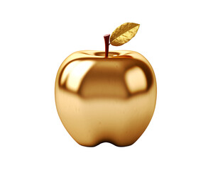 a golden apple with a leaf