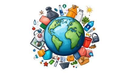 Garbage and recycling concept under loving the world and love nature in the form of banner tags and posters with space to add text