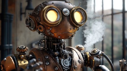 3D Cartoon Character with Robotic Body and Steam-Powered Elements