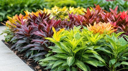 Obraz premium Vibrant tropical plants display garden center horticulture photography outdoor setting close-up view nature aesthetics