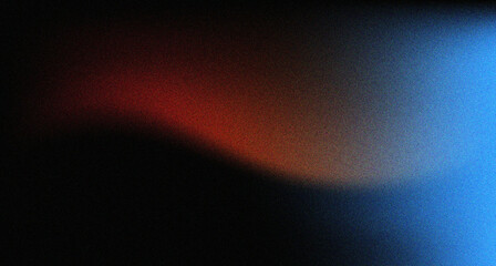 Trendy red blue grain gradient and noise. Red and blue colors. Glare from lenses, overlay texture. Vector banner with dust and smooth color transition