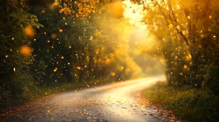 Obraz premium Golden Autumn Leaves Dance on a Country Road