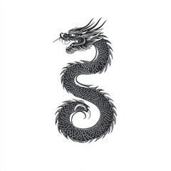 Obraz premium Chinese Dragon Silhouette, Black And White Illustration Isolated On White Background