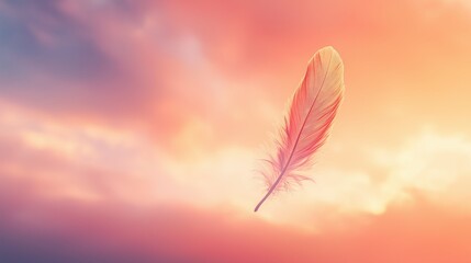 Naklejka premium Ethereal Floating Feather Against Dreamy Sky