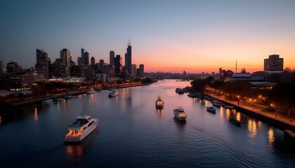Naklejka premium city skyline at sunset