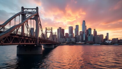 city harbour bridge at sunset