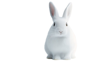 Fluffy white rabbit with long ears and a twitching nose isolated on a transparent background, PNG