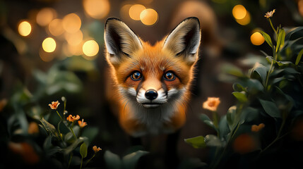 Banner showing a fox staring intently with an enchanting bokeh background glowing with warm golden lights