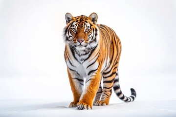 Obraz premium Majestic Young Tiger Silhouette Isolated on White Background, Capturing the Essence of Nature's Wild Beauty and Strength, Perfect for Wildlife Enthusiasts and Creators