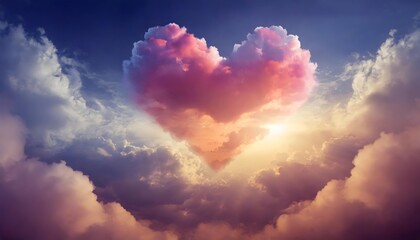Beautiful and Colorful Valentineâ€™s Day Heart in the Clouds - Abstract Artistic Background Evoking Love, Romance, and Imagination with Dreamlike Atmosphere and Vivid Generative Colors