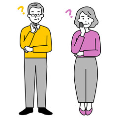 アイデアを考える年配の男女　セット（全身）