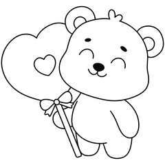 valentine baby bear with heart-shaped lollipop cute love doodle illustration