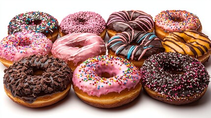 Colorful Donuts Isolated on White Background