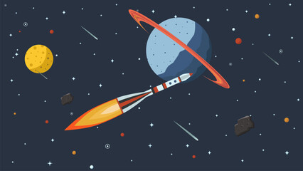 a white rocket is flying through outer space