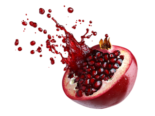 a pomegranate with a splash of juice