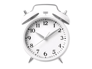 a white alarm clock with bells