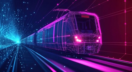 Naklejka premium A digital rendering of an electric train with glowing lines and dots