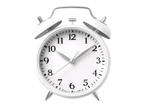 a white alarm clock with bells