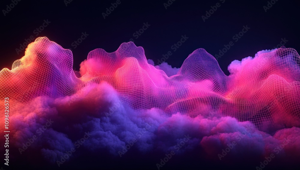 Aufkleber A vibrant, abstract representation of clouds with a mesh structure in pink and purple hues.