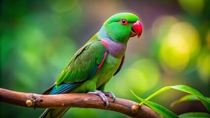 Alexandrine Parakeet AI Photo, Bird Portrait, Copy Space