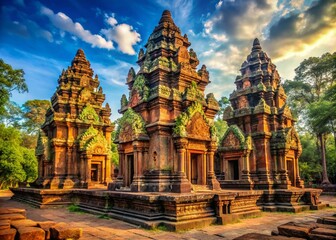 Naklejka premium Banteay Srei Pagoda, Siem Reap, Cambodia - Candid Photography AI Image