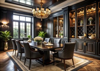 Fototapeta premium Black Dining Room Macro Photography - Interior Design