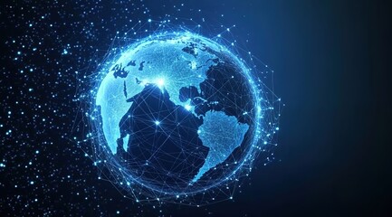 Fototapeta premium Abstract digital blue Earth with global network connections on a dark background