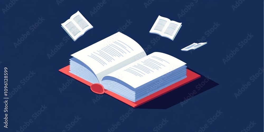 Poster An open book with pages flying, symbolizing knowledge and learning.