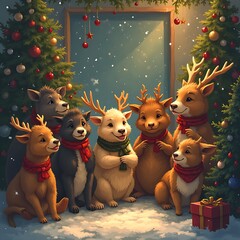 Naklejka premium reindeer and christmas tree generative ai