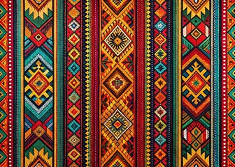 Ethnic Geometric Landscape, Aztec Tribal Ornament, Seamless Pattern, Indian Folklore