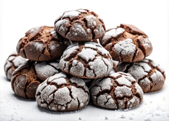 Indulgent Chocolate Crinkle Cookies on a White Background &acirc;&euro;&ldquo; Perfectly Baked Treats for Dessert Lovers and Holiday Celebrations