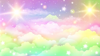 Cloudy sky background. Unicorn fantasy pastel galaxy. Rainbow cute wallpaper. Cloudy sky background. Unicorn fantasy pastel galaxy. Rainbow cute wallpaper. Fluffy magic pink landscape